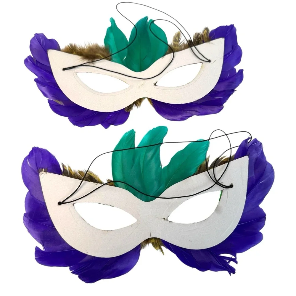 Purple/ Green 2 Feather Masquerade‎ Ball Mardi Gras Halloween Mask Costume A18G